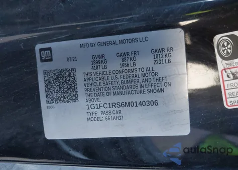 2021 Chevrolet Camaro Rwd 2Lt z USA, uszkodzony, nr VIN 1G1FC1RS6M0140306